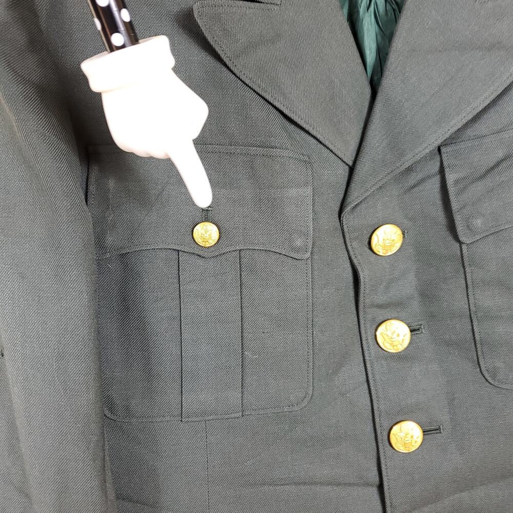 Vintage Army Green Service Coat Blazer Gold Tone Hardware Wool 42R - Picture 4 of 12